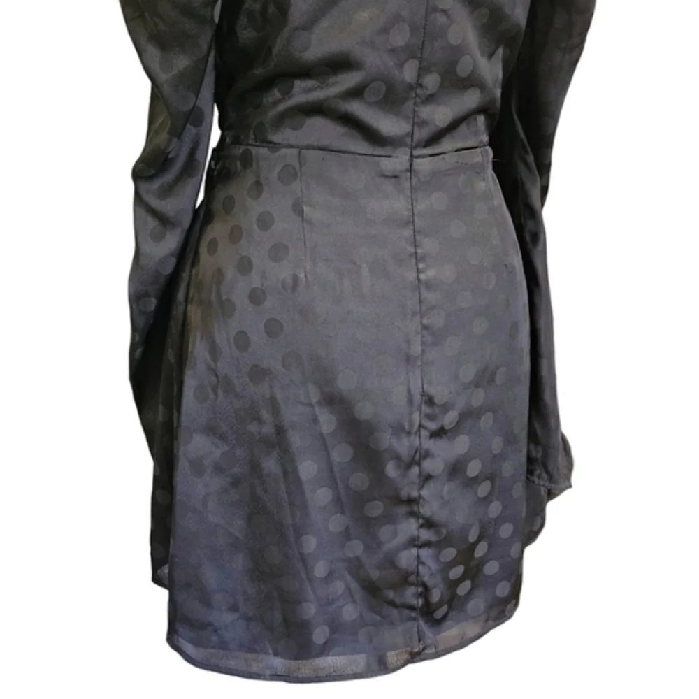 Lovers + Friends Katri Jacquard Puff Sleeve Cocktail Polka Dot Dress Black Med - Picture 9 of 12